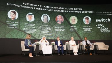 الدكتور عبيد سيف حمد الزعابي- رئيس مجلس إدارة الهيئة العربية للاستثمار والإنماء الزراعي متحدثا في قمة مستقبل الغذاء - جولفود جرين 2024