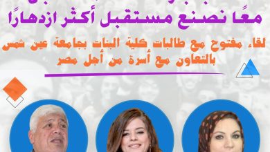 "الشباب وصناعة المستقبل : معًا نصنع مستقبل أكثر ازدهارًا " لقاء مفتوح مع الشباب بمقر مسرح كلية البنات للآداب والعلوم والتربية بجامعة عين شمس