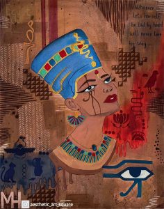 على هامش ويبنار المجلس العربي للمسؤولية المجتمعية مشاركة بمبادرة بالعربي … منار حسن .. فن الرسم العربي “نفرتيتي” منار محمد حسن - طب أسنان جامعة المستقبل