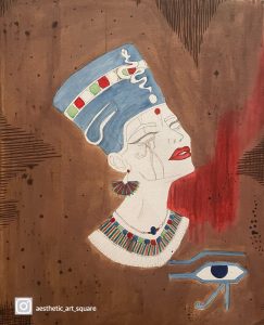 على هامش ويبنار المجلس العربي للمسؤولية المجتمعية مشاركة بمبادرة بالعربي … منار حسن .. فن الرسم العربي “نفرتيتي” منار محمد حسن - طب أسنان جامعة المستقبل