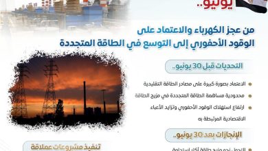 مجلس الوزراء يرصد أوضاع الكهرباء قبل "٣٠ يونيو" وبعدها: " من عجز واعتماد على وقود أحفوري إلى التوسع في الطاقة المتجددة"