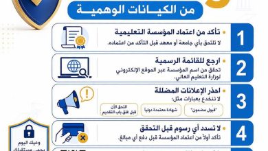 التعليم العالي تحذر: 5 خطوات تحمي الطلاب من الوقوع ضحية للكيانات الوهمية 4 التعليم العالي تحذر: 5 خطوات تحمي الطلاب من الوقوع ضحية للكيانات الوهمية